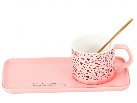 Кружка с ложкой и блюдцем "Cozy Home" 200мл керамика (1411 / 29262114(5,6,7)