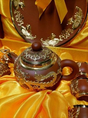 Сервиз чайный "Императорский" золото (чайник+поднос+6 пиал) (1363)